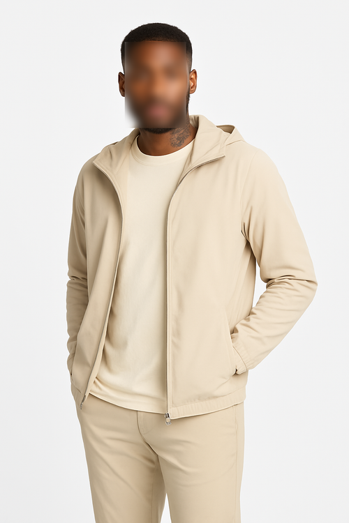 Beige hooded utility suit