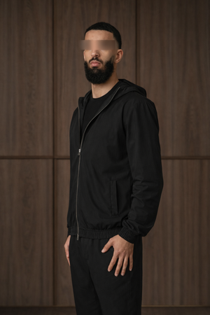 BLACK HOODED UTILITY SUIT