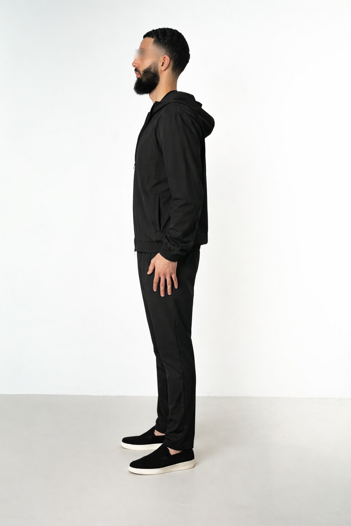 BLACK HOODED UTILITY SUIT