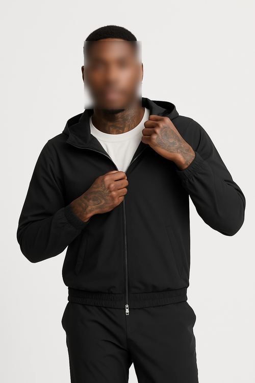 BLACK HOODED UTILITY SUIT